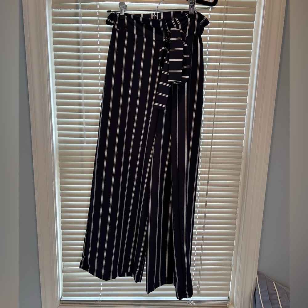 Blue Flowy Paper Bag Pants